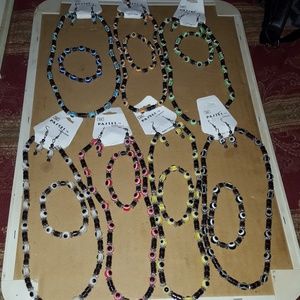Greek evil eye 3pc hematite neck earring and brace